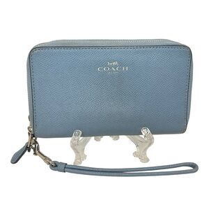 Coach Crossgrain Leather Double Zip Phone Wallet F57467 Cornflower Wristlet